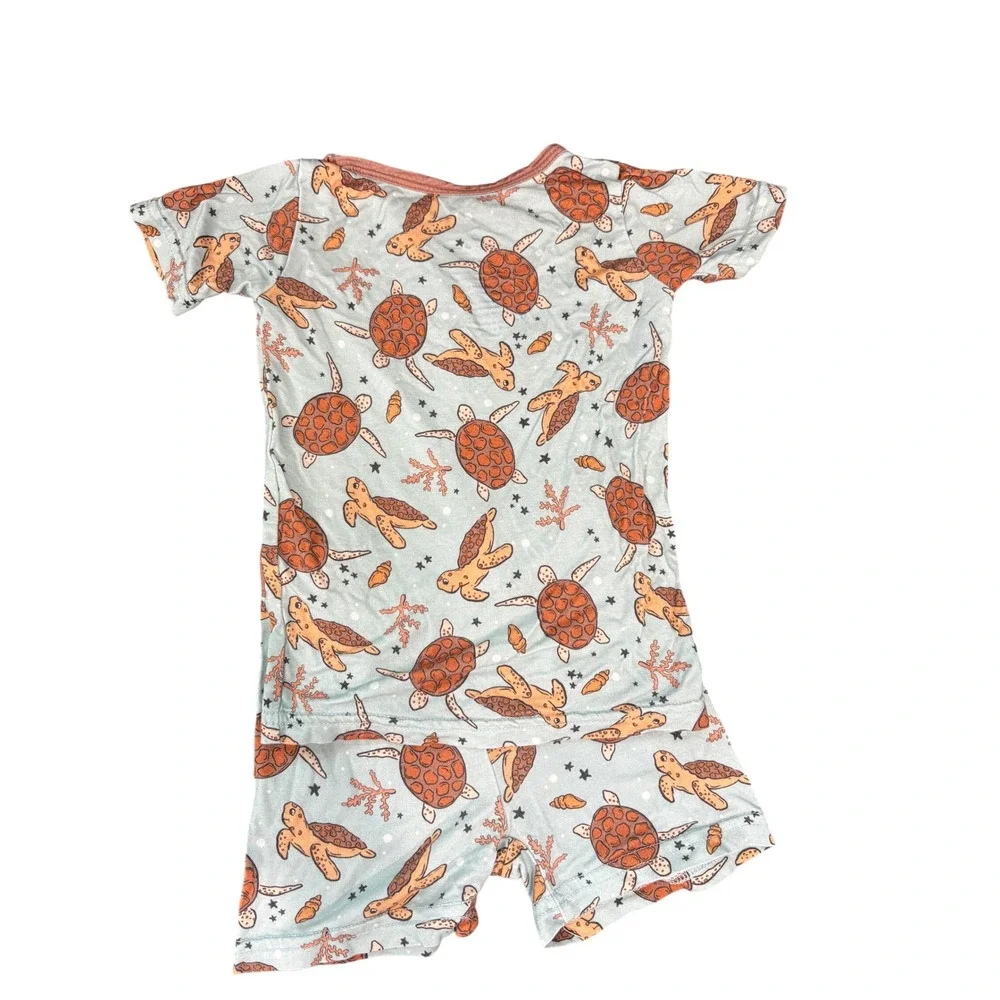 Little One Shop Bamboo Sea Turtle Pajama Set Blue Orange 12-18M